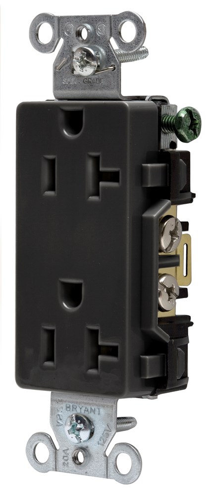 Straight Blade Devices, Receptacles, Duplex, Decorator, Commercial/Industrial Grade, 20A 125V, 2-Pole 3-Wire Grounding, 5-20R, Black, Single Pack