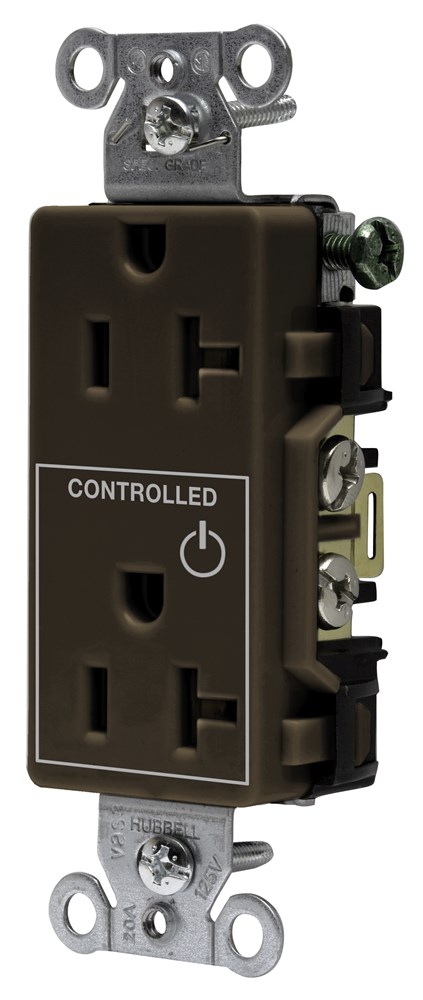 Straight Blade Devices, Receptacles, Decorator Duplex, Commercial Grade, 1/2 Controlled, 20A 125V, 2-Pole 3-Wire Grounding, 5-20R, Brown