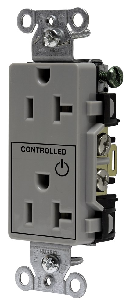 Straight Blade Devices, Receptacles, Decorator Duplex, Commercial Grade, 1/2 Controlled, 20A 125V, 2-Pole 3-Wire Grounding, 5-20R, Gray