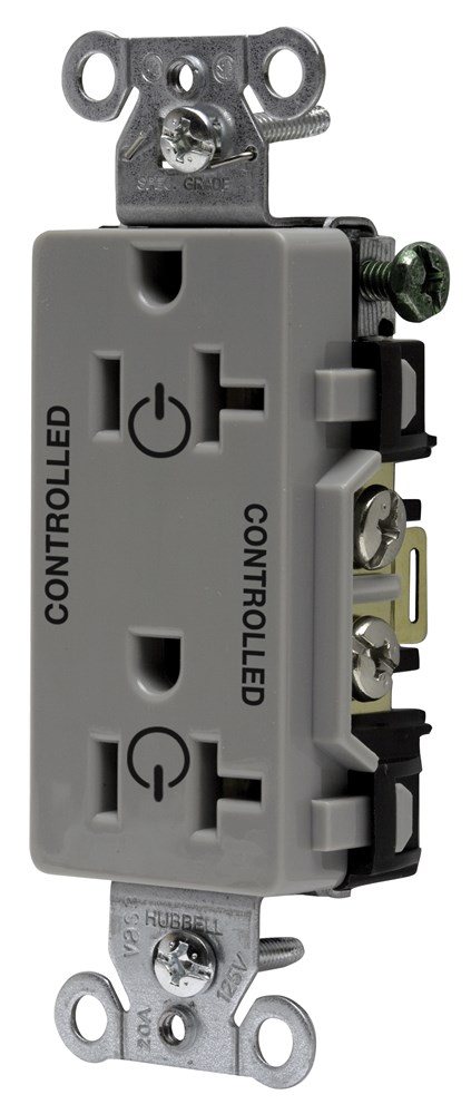 Straight Blade Devices, Receptacles, Decorator Duplex, Commercial Grade, Controlled, 20A 125V, 2-Pole 3-Wire Grounding, 5-20R, Gray