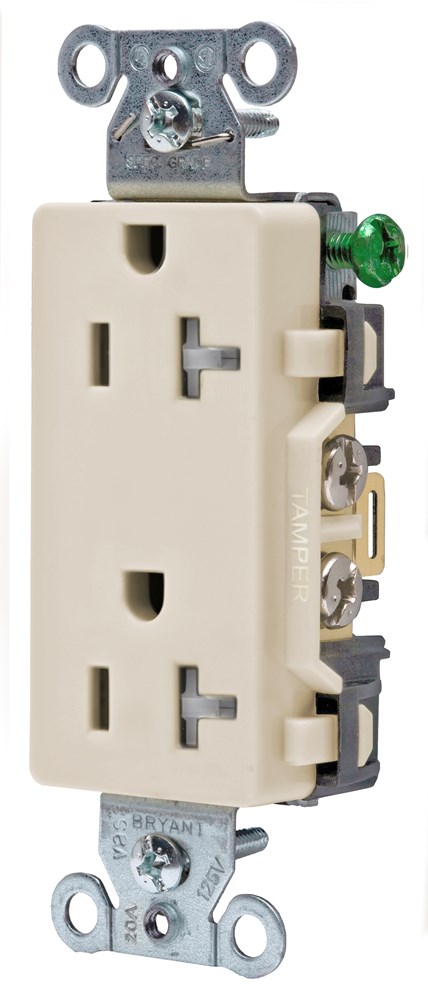 Straight Blade Devices, Receptacles, Tamper- Resistant Duplex, Decorator, Commercial/Industrial Grade, 20A 125V, 2- Pole 3-Wire Grounding, 5-20R, Light Almond, Single Pack