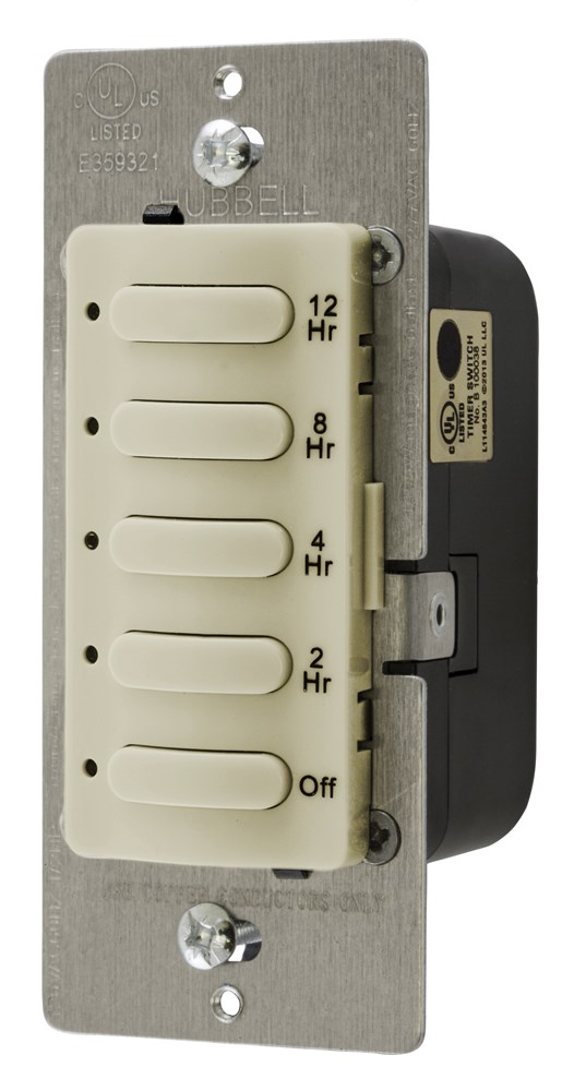 Hubbell Wiring Device Kellems, Timer Switches, Single Pole, 8.3A120/277VAC, 12 Hour Delay Time Out, Ivory