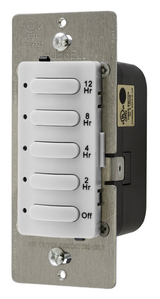 Hubbell Wiring Device Kellems, Timer Switches, Single Pole, 8.3A120/277VAC, 12 Hour Delay Time Out, White
