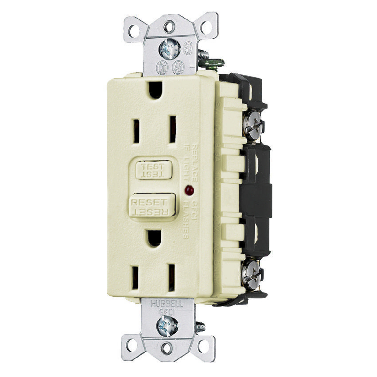 Hubbell Wiring Device Kellems, Power Protection Products, GFCIReceptacle, Duplex, Hubbell PRO, 15A 125V AC, 2-Pole 3-Wire Grounding,5-15R, Ivory