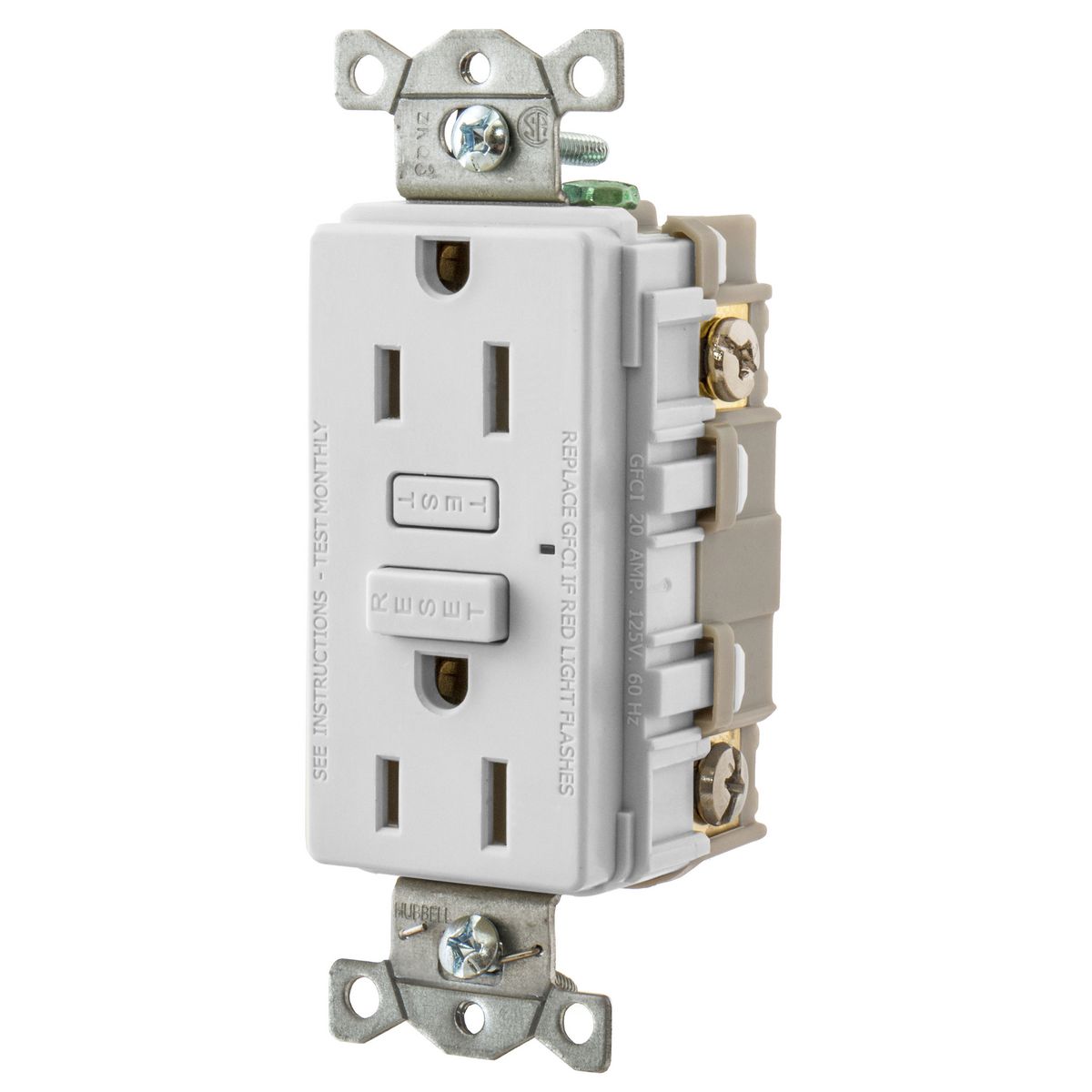 Hubbell Wiring Device Kellems, Power Protection Products, GFCIReceptacle, Duplex, Hubbell PRO, 15A 125V AC, 2-Pole 3-Wire Grounding,5-15R, White