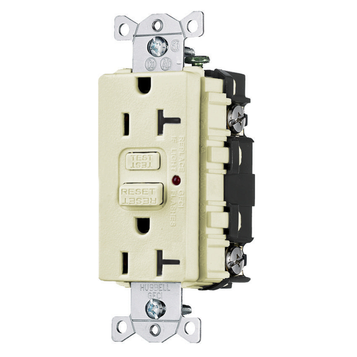 Hubbell Wiring Device Kellems, Power Protection Products, GFCIReceptacle, Duplex, Hubbell PRO, 20A 125V AC, 2-Pole 3-Wire Grounding,5-20R, Ivory