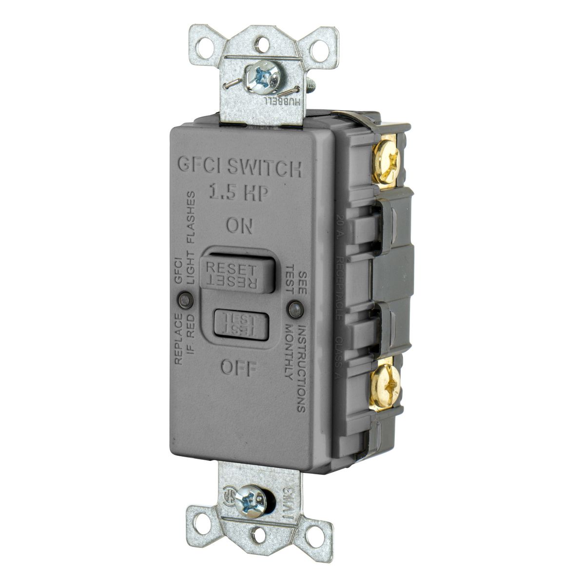 Hubbell Wiring Device Kellems, Power Protection Products, GFCI,Receptacle, Blank Face, 20A 125V, HP Rated, Gray