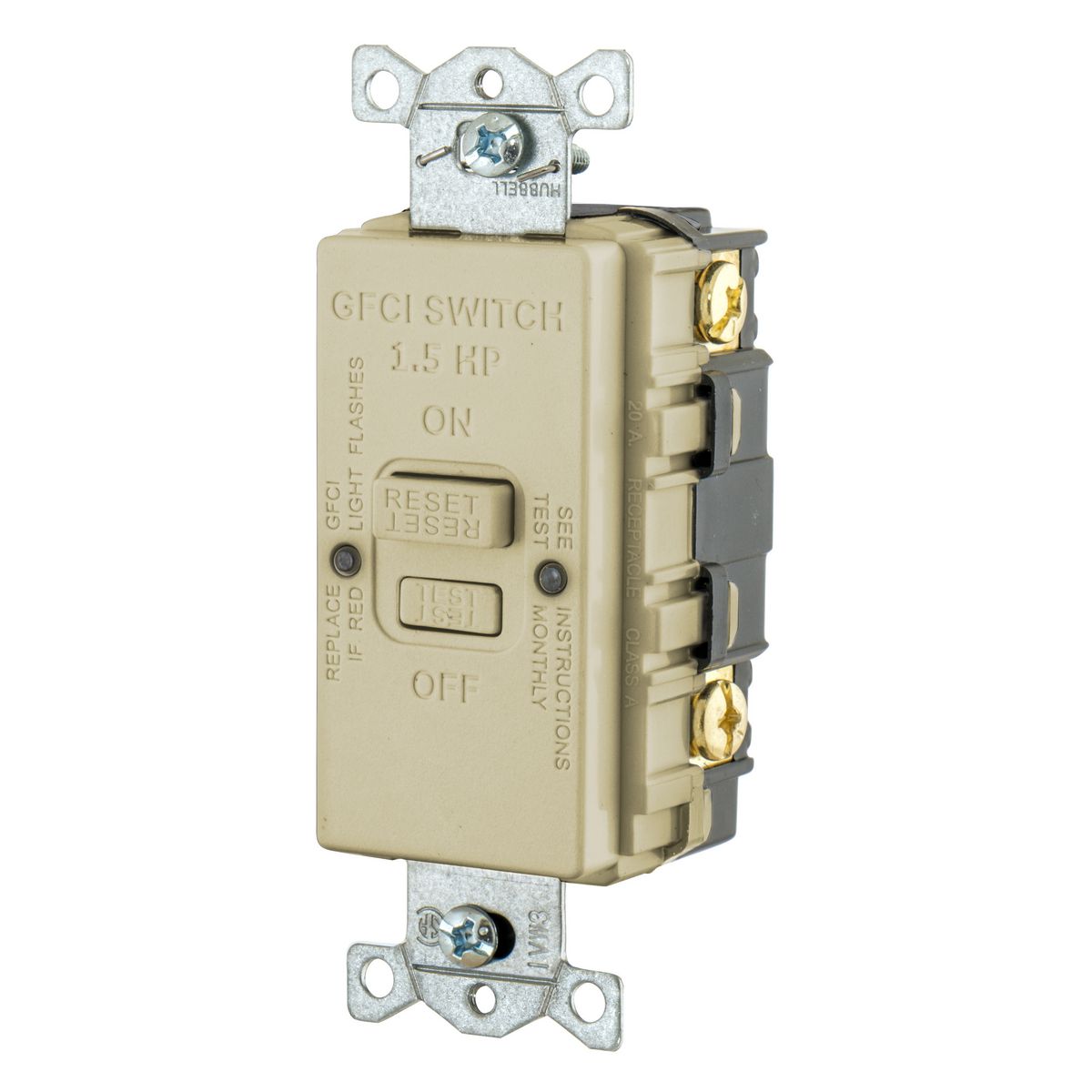 Hubbell Wiring Device Kellems, Power Protection Products, GFCI,Receptacle, Blank Face, 20A 125V, HP Rated, Ivory