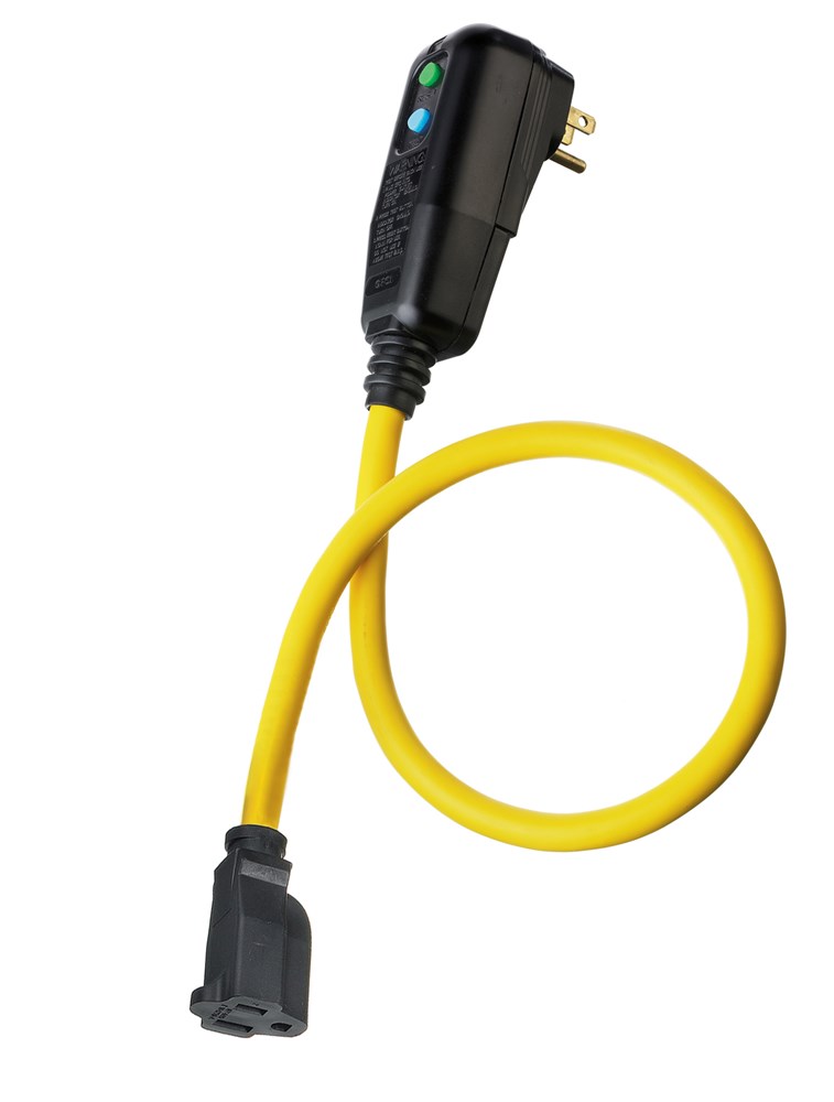 Power Protection Products, GFCI Linecords, Commercial, Auto Set, 15A 125V AC, 5-15R, 2' Cord Length, 4-6 mA Trip Level, Yellow