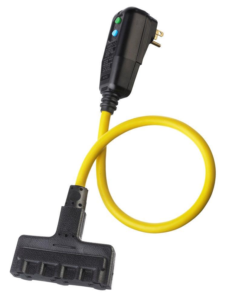 Power Protection Products, GFCI Linecords, Commercial, Auto Set, 15A 125V AC, 5-15R, 2' Cord Length, 4-6 mA Trip Level, Yellow