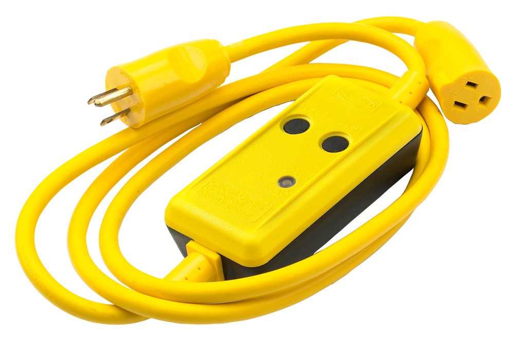 Power Protection Products, GFCI Linecords, Commercial, Auto Set, 15A 125V AC, 5-15R, 6' Cord Length, 4-6 mA Trip Level, Yellow