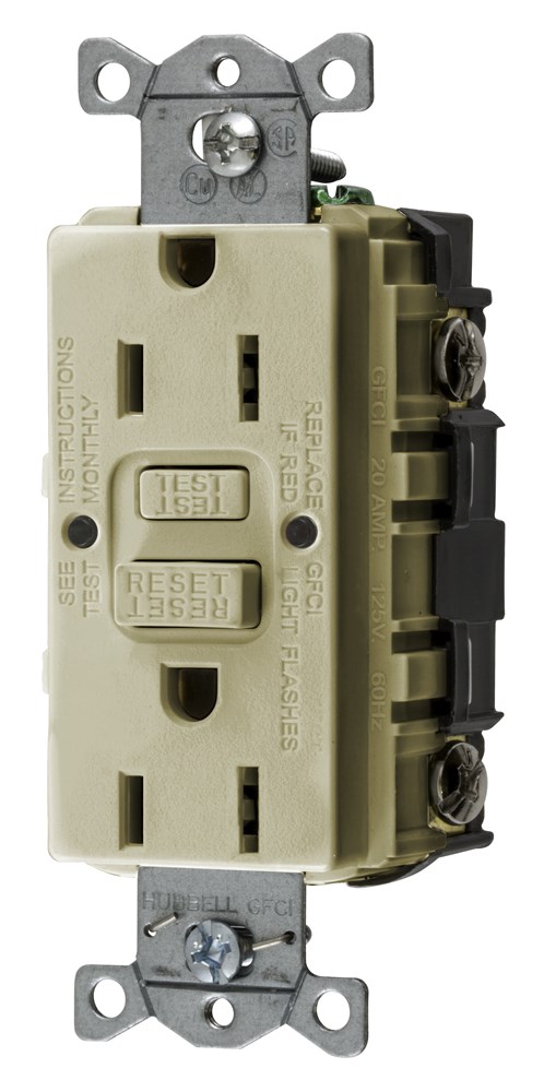 Hubbell Wiring Device Kellems, Straight Blade Devices, Receptacle, GFCI,Commercial Grade, Self Test, 15A 125V, 2-Pole 3-Wire Grounding, 5-15R,Gray, US Product