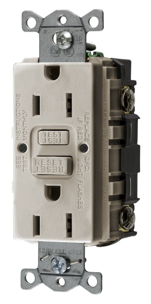 Hubbell Wiring Device Kellems, Straight Blade Devices, Receptacle, GFCI,Commercial Grade, Self Test, 15A 125V, 2-Pole 3-Wire Grounding, 5-15R,Light Almond, US Product