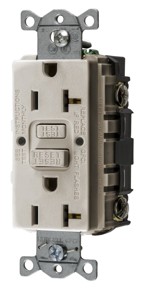 Hubbell Wiring Device Kellems, Straight Blade Devices, Receptacle, GFCI,Commercial Grade, Self Test, 20A 125V, 2-Pole 3-Wire Grounding, 5-20R,Light Almond, US Product
