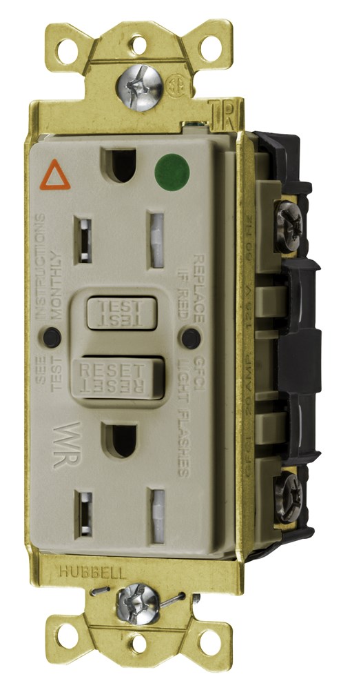 Power Protection Products, GFCI Receptacles, Self Test, IG, Tamper and Weather Resistant, Hospital Grade, 15A 125V, 2-Pole 3-Wire Grounding, 5-15R, Ivory
