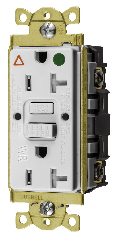 Power Protection Products, GFCI Receptacles, Self Test, IG, Tamper and Weather Resistant, Hospital Grade, 20A 125V, 2-Pole 3-Wire Grounding, 5-20R, White