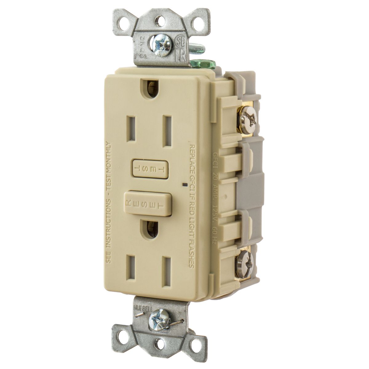 Hubbell Wiring Device Kellems, Power Protective Products, GFCIReceptacle, Hubbell Pro, 15A 125V AC, 2-Pole 3-Wire Grounding, 5-15R,Ivory