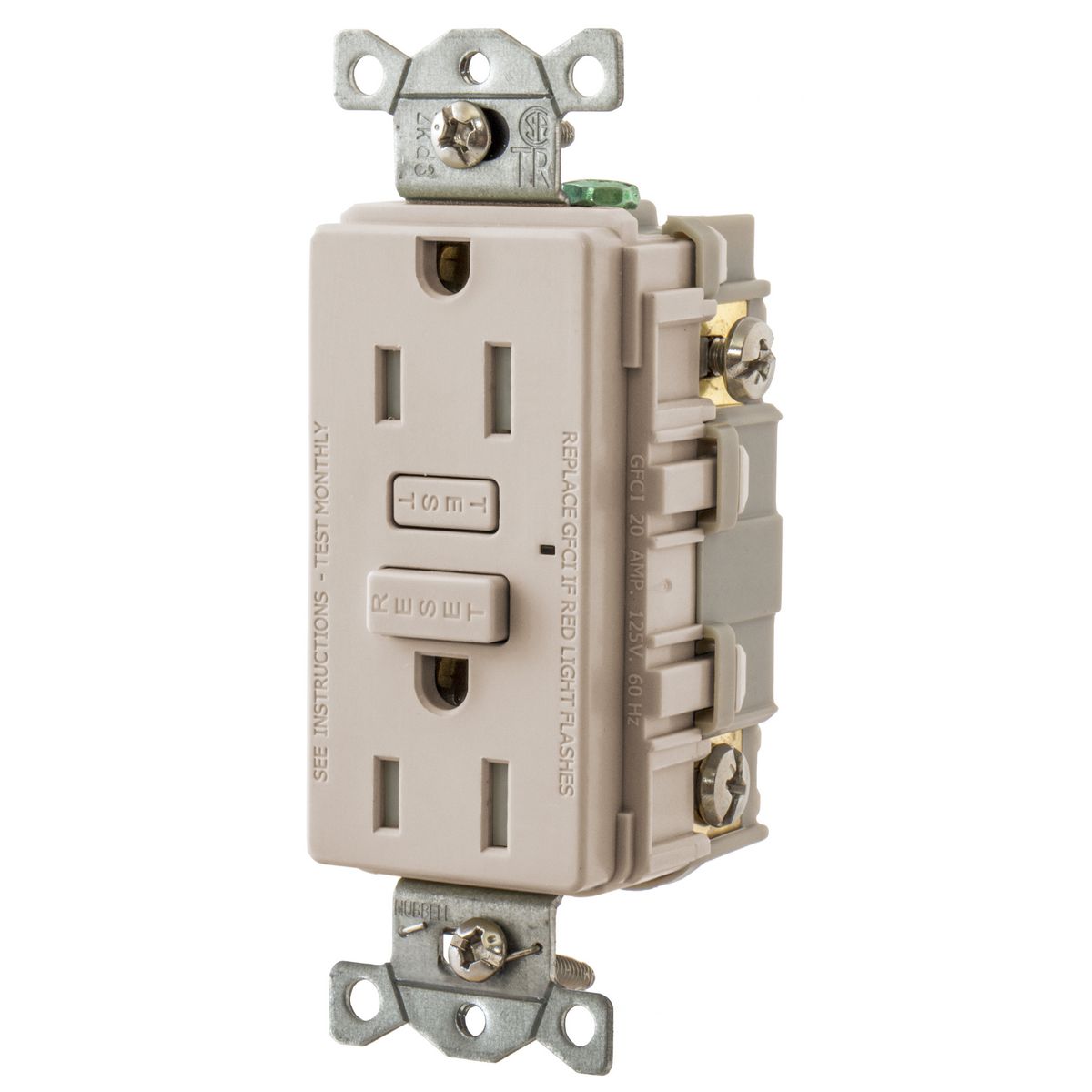Hubbell Wiring Device Kellems, Power Protective Products, GFCIReceptacle, Hubbell Pro, 15A 125V AC, 2-Pole 3-Wire Grounding, 5-15R,Light Almond