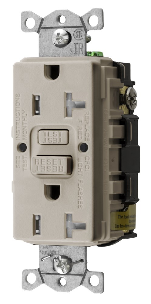 Hubbell Wiring Device Kellems, Power Protection Devices, Receptacle,Self Test, GFCI, Commercial Grade, 20A 125V, 2-Pole 3-Wire Grounding, 5-20R, Light Almond