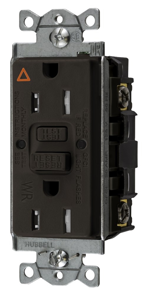 Hubbell Wiring Device Kellems, Power Protection Devices, Receptacle,Self Test, GFCI, IG, TRWR, Commercial Grade, 15A 125V, 2-Pole 3-WireGrounding, 5-15R, Brown