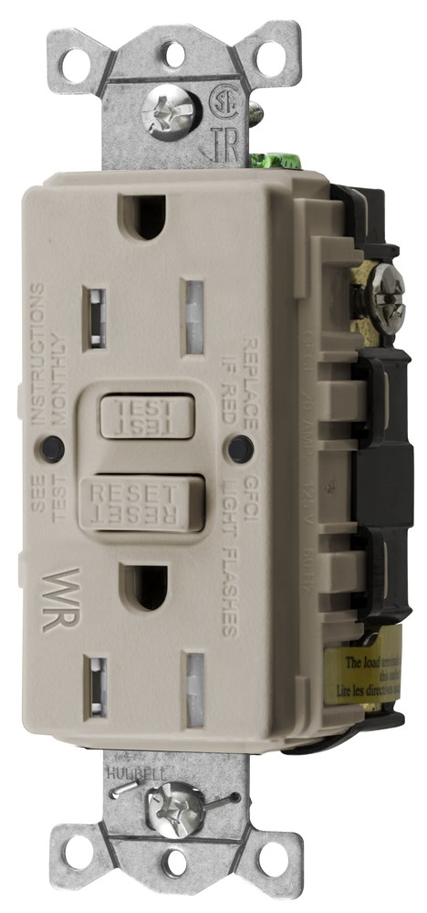 Hubbell Wiring Device Kellems, Straight Blade Devices, Receptacle, GFCI,Tamper and Weather Resistant, Commercial Grade, Self Test, 15A 125V, 2-Pole 3-Wire Grounding, 5-15R, Light Almond