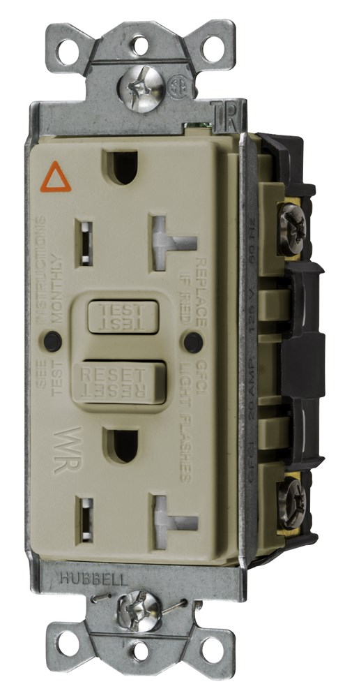 Hubbell Wiring Device Kellems, Power Protection Devices, Receptacle,Self Test, GFCI, IG, TRWR, Commercial Grade, 20A 125V, 2-Pole 3-WireGrounding, 5-20R, Ivory