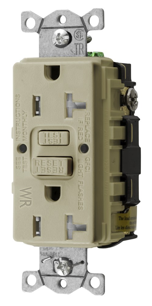 Hubbell Wiring Device Kellems, Straight Blade Devices, Receptacle, GFCI,Tamper and Weather Resistant, Commercial Grade, Self Test, 20A 125V, 2-Pole 3-Wire Grounding, 5-20R, Ivory, EPRO Version