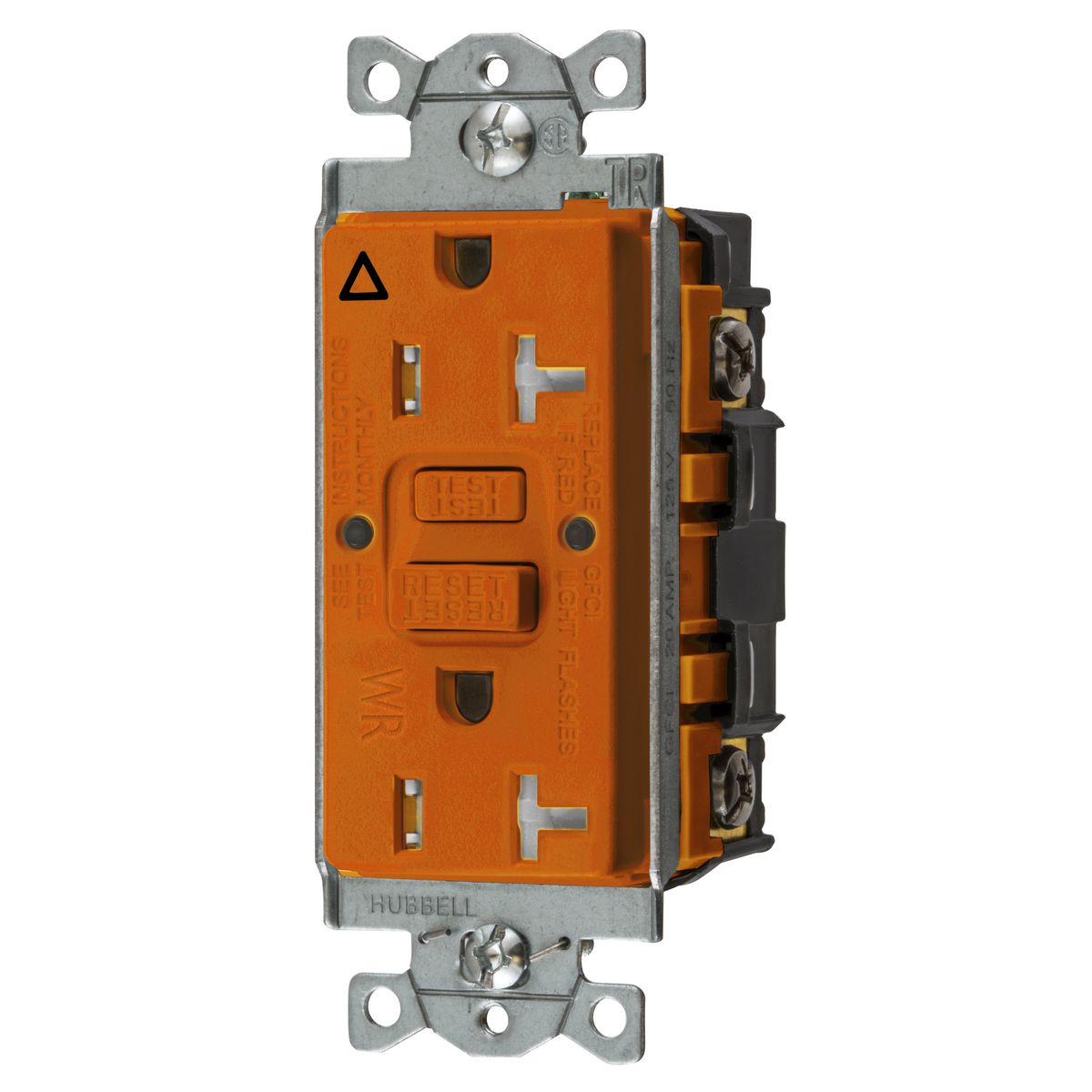 Hubbell Wiring Device Kellems, Power Protection Products, GFCIReceptacle, Self Test, Commercial Grade, Tamper Resistant and IsolatedGround, Weather Resistant, 20A 125V, 2-Pole 3-Wire Grounding, 5-20R,Orange, With Alarm