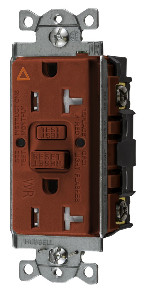 Hubbell Wiring Device Kellems, Power Protection Devices, Receptacle,Self Test, GFCI, IG, TRWR, Commercial Grade, 20A 125V, 2-Pole 3-WireGrounding, 5-20R, Red