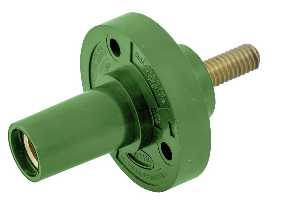 Hubbell Wiring Device Kellems, Single Pole Products, Female Receptacle,Threaded Stud Termination, 150 Amp Series, Green