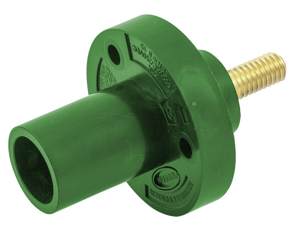 Hubbell Wiring Device Kellems, Single Pole Products, Male Inlet,Threaded Stud Termination, 150 Amp Series, Green