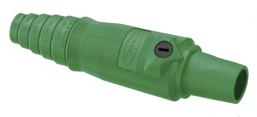 Hubbell Wiring Device Kellems, Heavy Duty Products, Single Pole Devices,Industrial Grade, Female, Plug, 400A 250V DC/600V AC, Single Conductor,Double Set Screws, Green