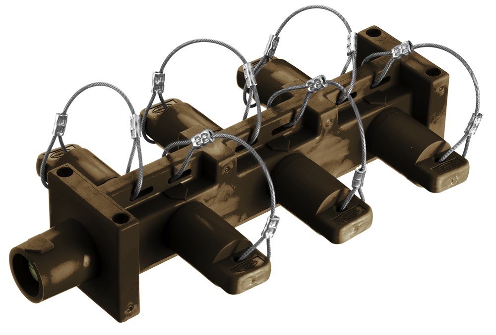 Hubbell Wiring Device Kellems, Heavy Duty Products, Single Pole Devices,Industrial Grade, Male to 6) Females, Distribution Block, 400A 250VDC/600V AC, Single Conductor, Pre-Wired, Brown