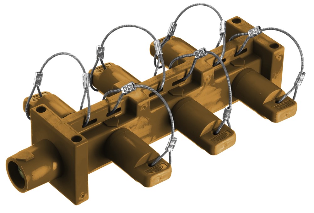 Hubbell Wiring Device Kellems, Heavy Duty Products, Single Pole Devices,Industrial Grade, Male to 6) Females, Distribution Block, 400A 250VDC/600V AC, Single Conductor, Pre-Wired, Orange