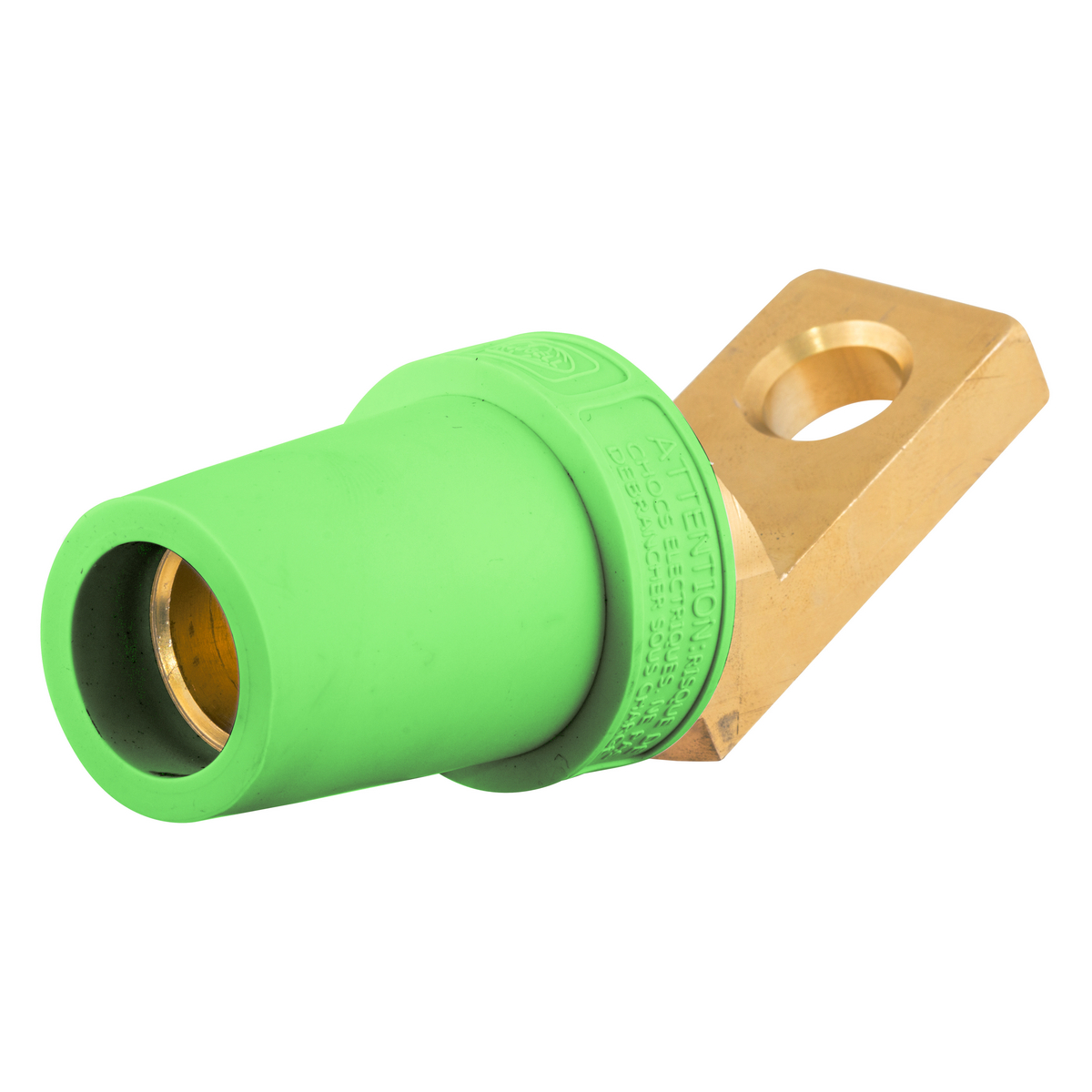 Hubbell Wiring Device Kellems, Single Pole Products, 300/400A Series,Angled Female, Offset Stud Type, Green
