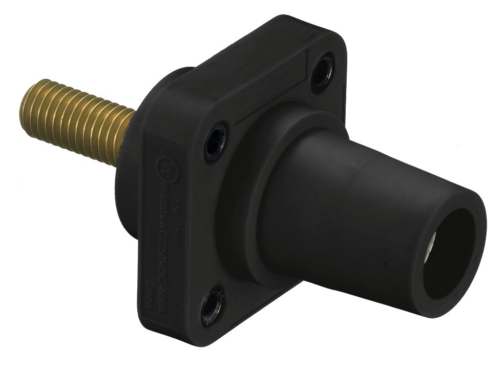 Hubbell Wiring Device Kellems, Heavy Duty Products, Single Pole Devices,Industrial Grade, Female Receptacle, 300/400A 250V DC/600V AC, SingleConductor, Threaded Mounting Holes, Stud Termination, Black