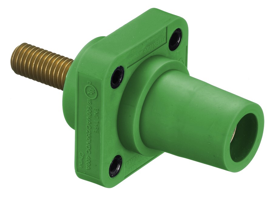 Hubbell Wiring Device Kellems, Heavy Duty Products, Single Pole Devices,Industrial Grade, Female Receptacle, 300/400A 250V DC/600V AC, SingleConductor, Threaded Stud, Green