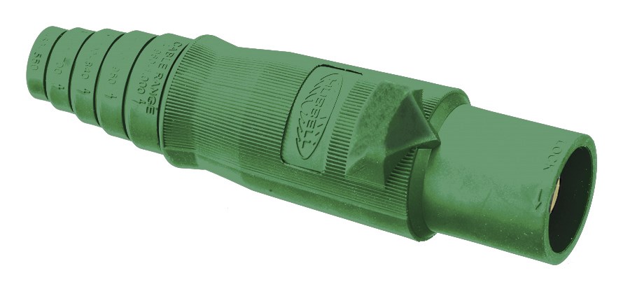 Hubbell Wiring Device Kellems, Heavy Duty Products, Single Pole Devices,Industrial Grade, Replacement Parts, Male Plug Body, For 300/400A 250VDC/600V AC, Single Conductor, Pre-Wired, Green