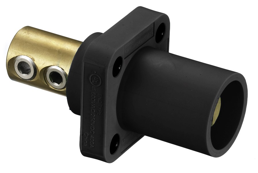 Hubbell Wiring Device Kellems, Heavy Duty Products, Single Pole Devices,Industrial Grade, Male, Receptacle, 300/400A 250V DC/600V AC, SingleConductor, Set Screw, Black