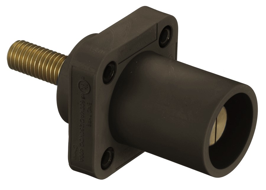 Hubbell Wiring Device Kellems, Heavy Duty Products, Single Pole Devices,Industrial Grade, Male, Receptacle, 300/400A 250V DC/600V AC, SingleConductor, Threaded Stud, Brown
