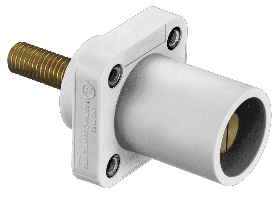 Hubbell Wiring Device Kellems, Heavy Duty Products, Single Pole Devices,Industrial Grade, Male Receptacle, 300/400A 250V DC/600V AC, SingleConductor, Threaded Mounting Holes, Stud Termination, White