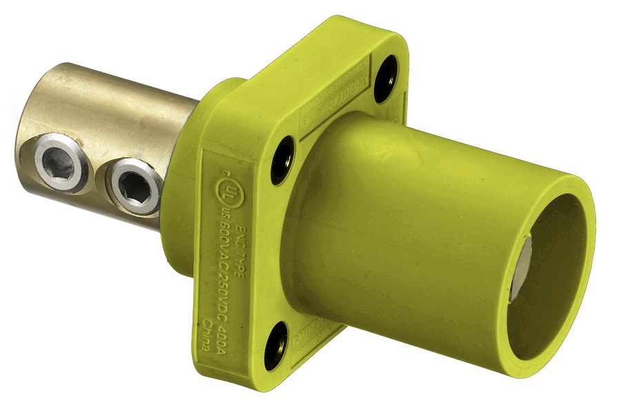 Hubbell Wiring Device Kellems, Heavy Duty Products, Single Pole Devices,Industrial Grade, Male Receptacle, 300/400A 250V DC/600V AC, SingleConductor, Set Screw, Yellow