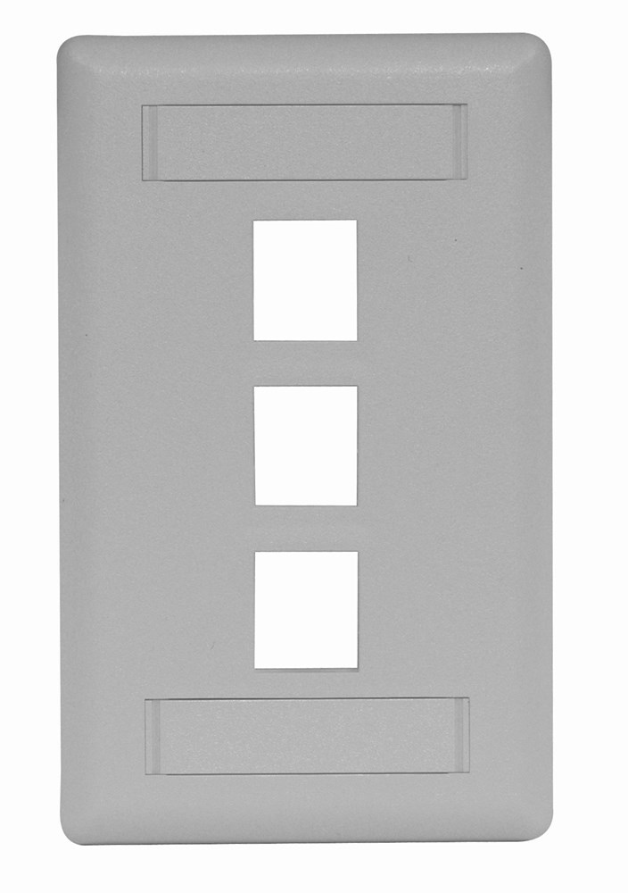 Hubbell Premise Wiring Products, Phone/Data/Multimedia Faceplate, FacePlate, Rear-Loading, 3-Port, Single-Gang, Gray