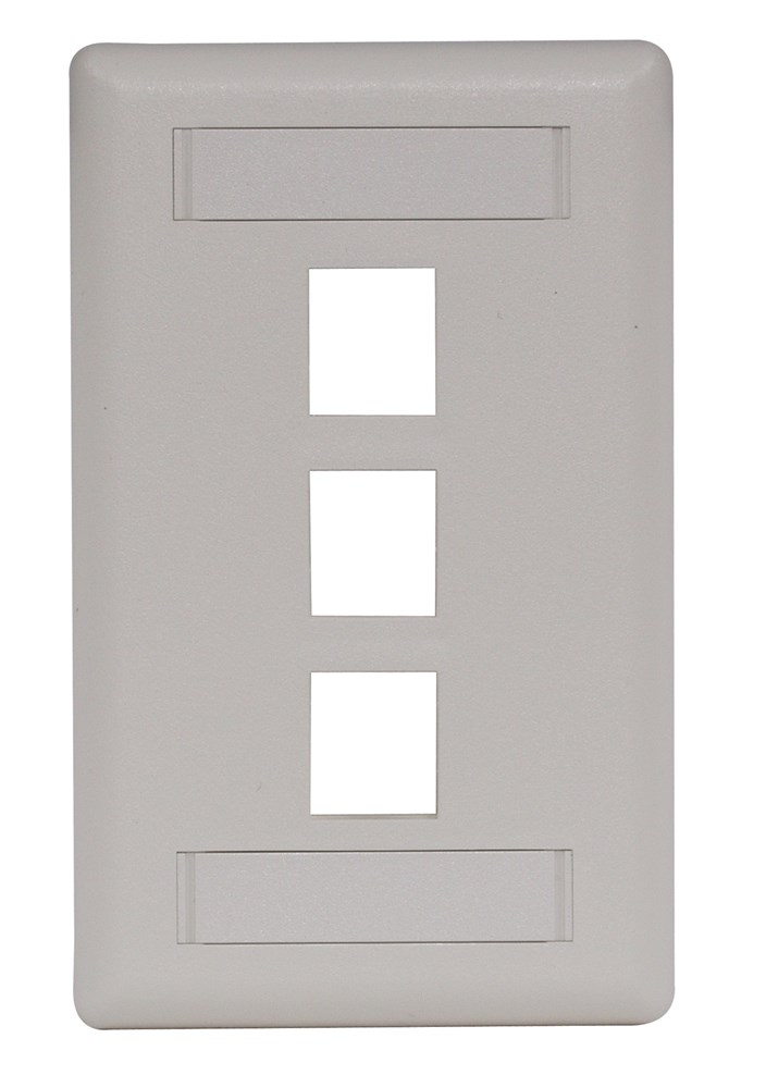 Hubbell Premise Wiring Products, Phone/Data/Multimedia Face Plate, FacePlate, Rear-Loading, 3-Port, Single-Gang, Office White