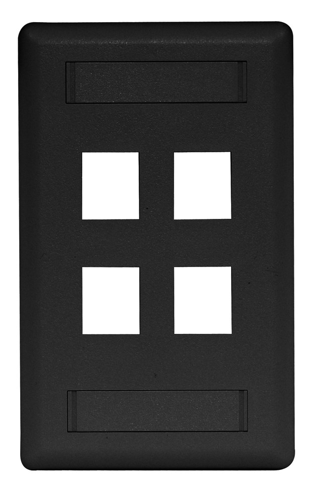 Hubbell Premise Wiring Products, Phone/Data/Multimedia Face Plate, FacePlate, Rear-Loading, 4-Port, Single-Gang, Black