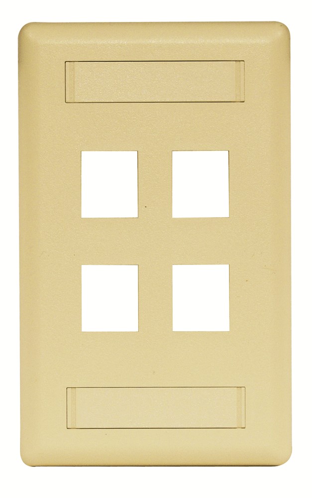 Hubbell Premise Wiring Products, Phone/Data/Multimedia Face Plate, FacePlate, Rear-Loading, 4-Port, Single-Gang, Electric Ivory