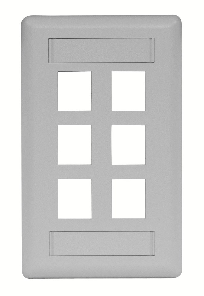 Hubbell Premise Wiring Products, Phone/Data/Multimedia Face Plate, FacePlate, Rear-Loading, 6-Port, Single-Gang, Gray
