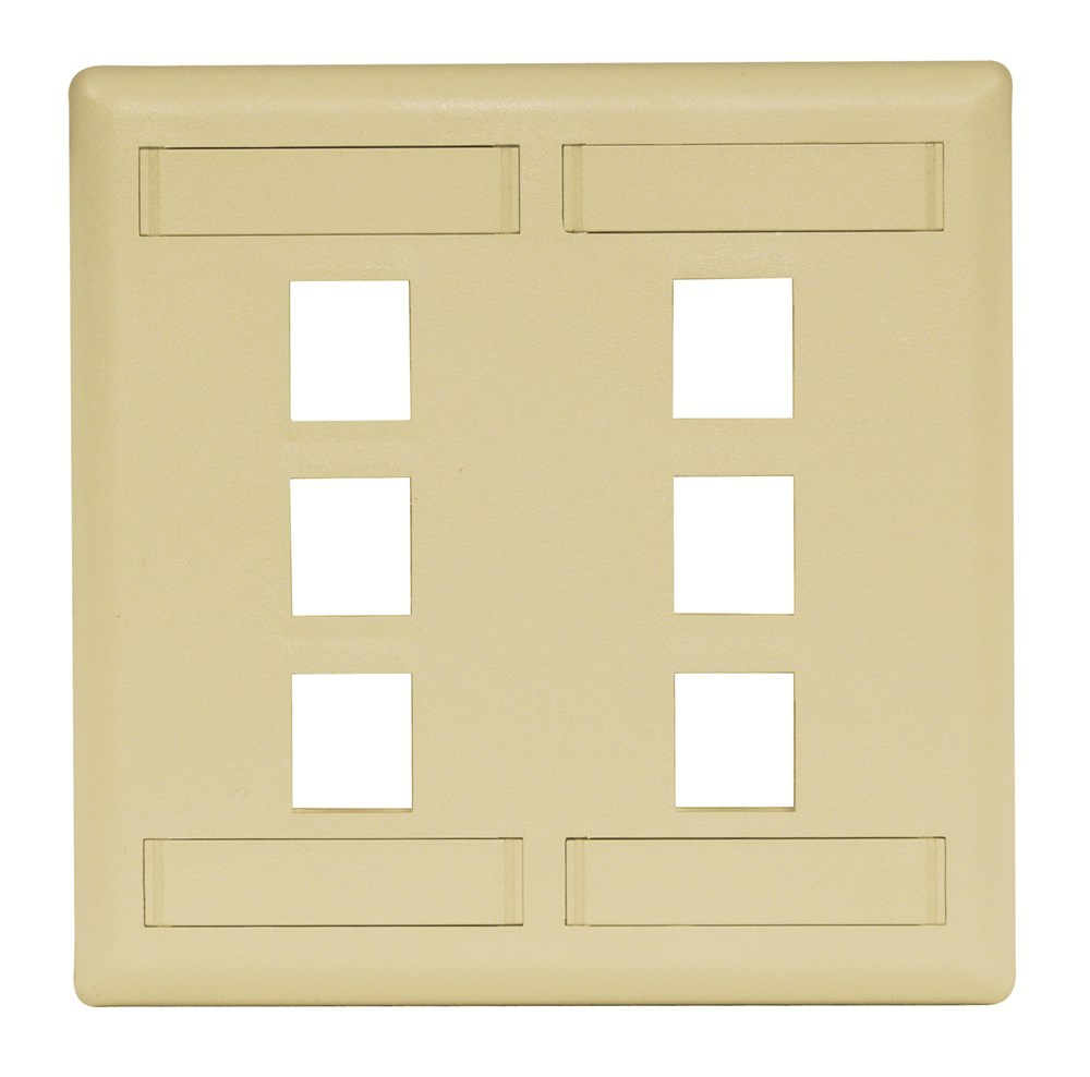 Hubbell Premise Wiring Products, Phone/Data/Multimedia Face Plate, FacePlate, Rear-Loading, 6-Port, Double-Gang, Electric Ivory