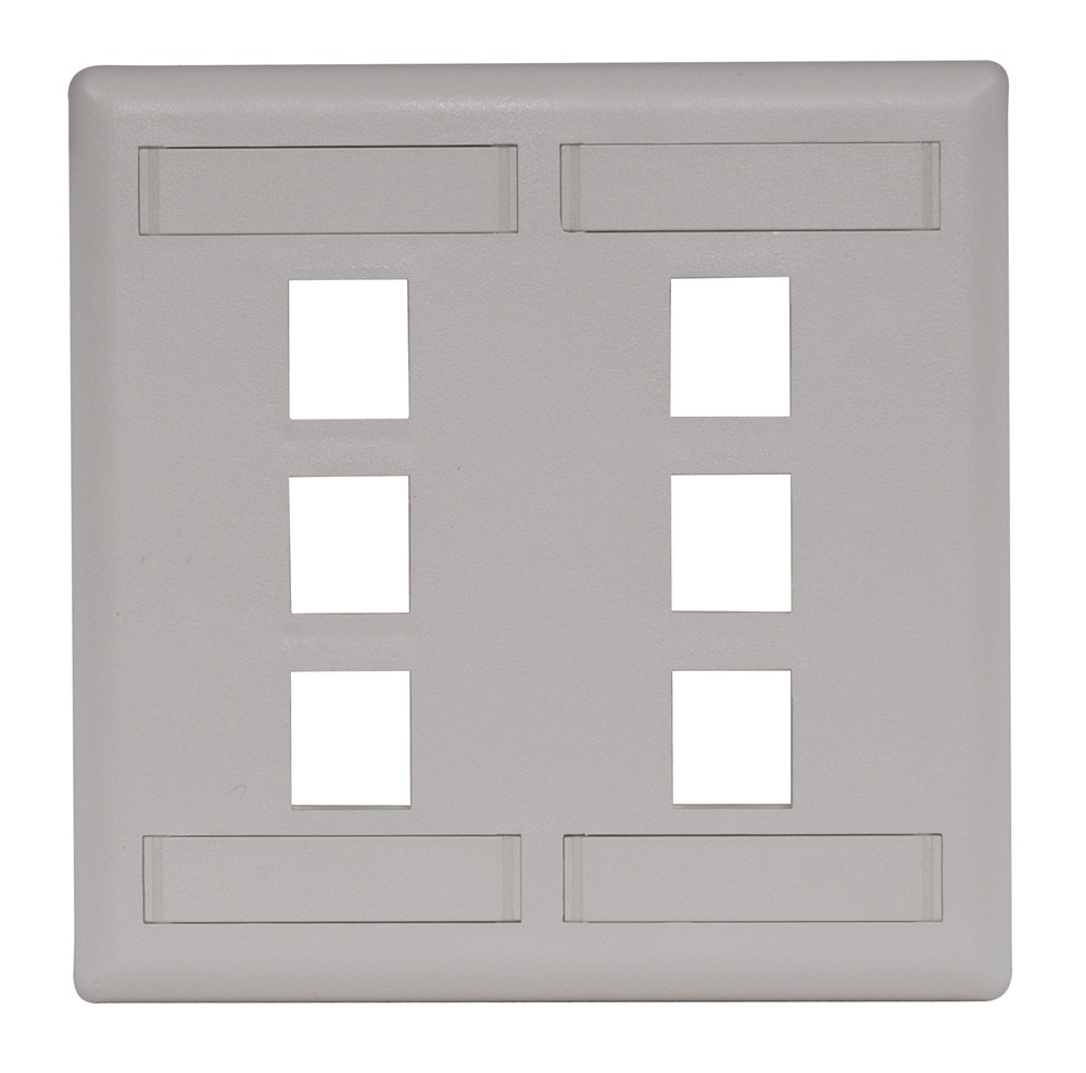 Hubbell Premise Wiring Products, Phone/Data/Multimedia Face Plate, FacePlate, Rear-Loading, 6-Port, Double-Gang, Office White