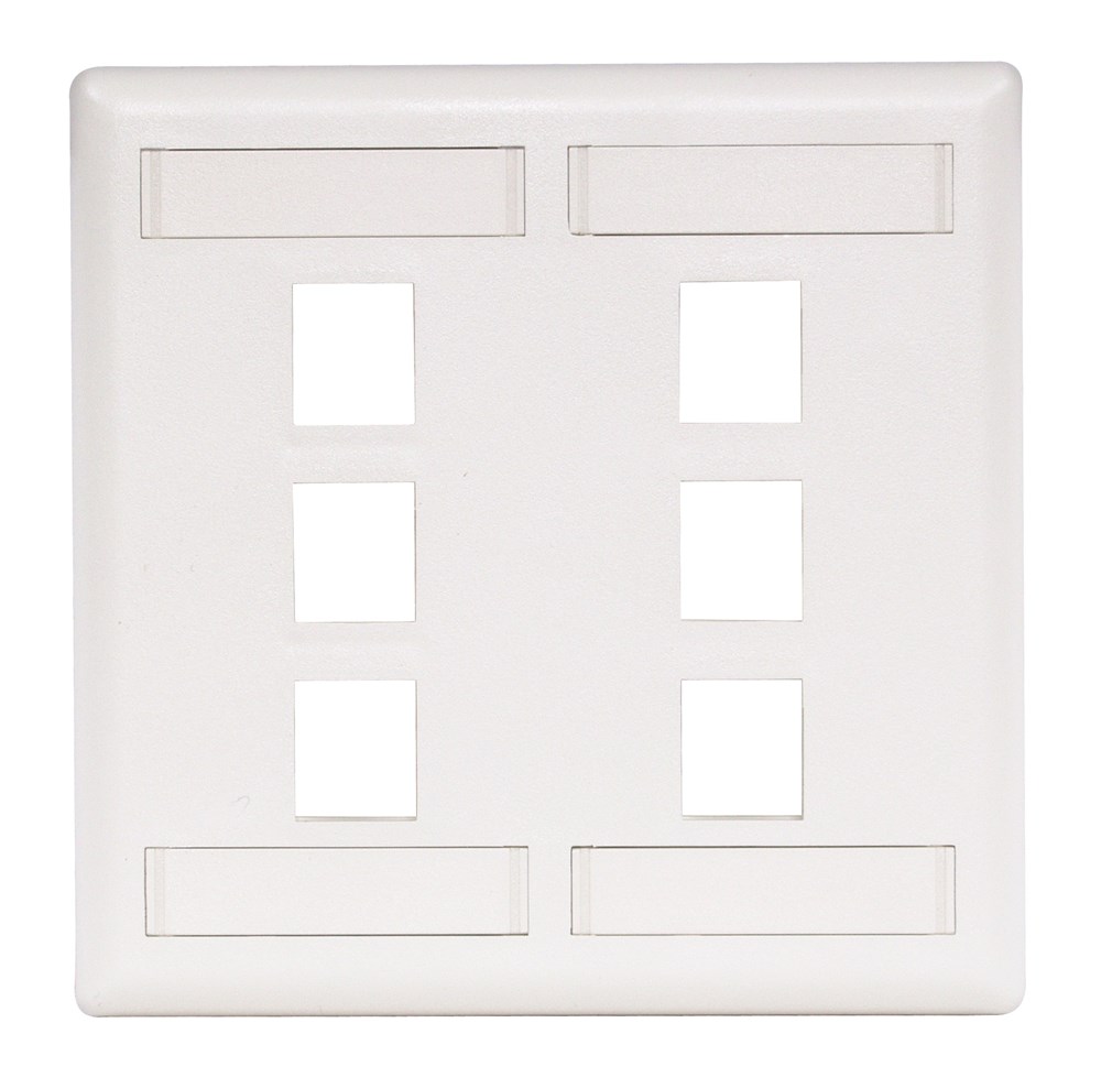 Hubbell Premise Wiring Products, Phone/Data/Multimedia Face Plate, FacePlate, Rear-Loading, 6-Port, Double-Gang, White